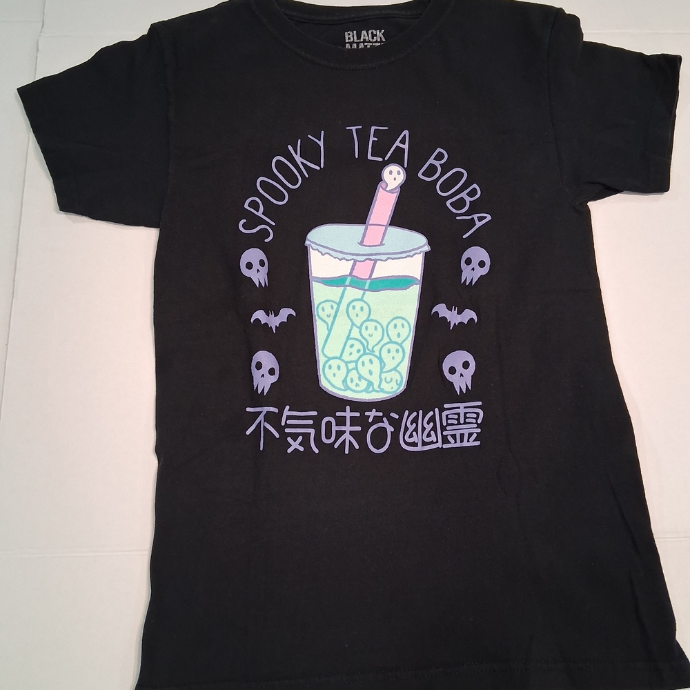 Black Graphic Tee with Spooky Boba Design